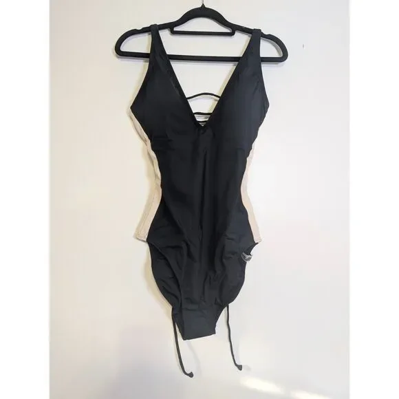 TA3 Plungey Contour One Piece Swimsuit Black Oat Corset Back Shaping M NWT - Picture 3 of 10